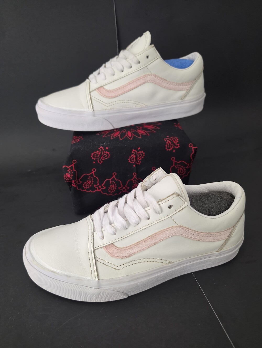Vans Women’s White Low-Top Sneakers with Pink Accent
